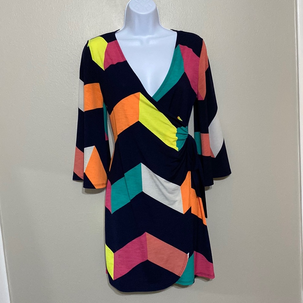 Emerald USA Vintage multi color faux wrap dress